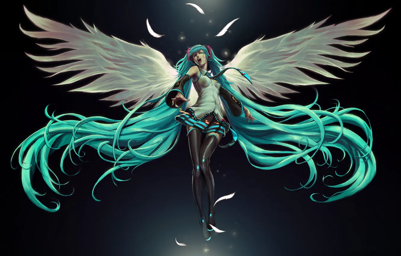 Photo wallpaper girl, angel, hatsune miku