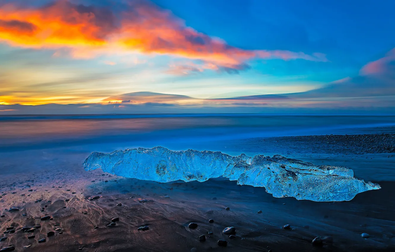 Photo wallpaper ice, clouds, shore, Iceland