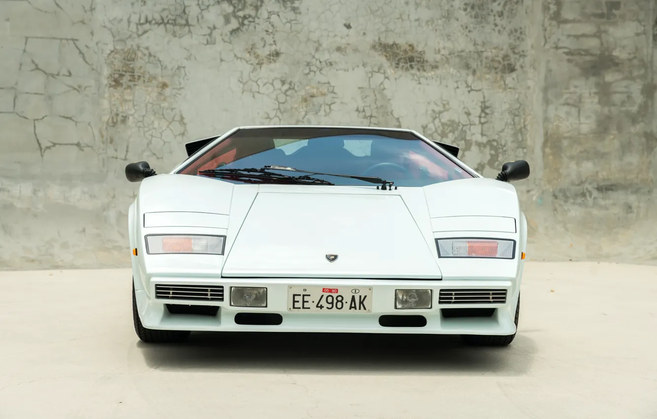 Photo wallpaper Lamborghini, white, supercar, Countach, Lamborghini Countach 5000QV, front view