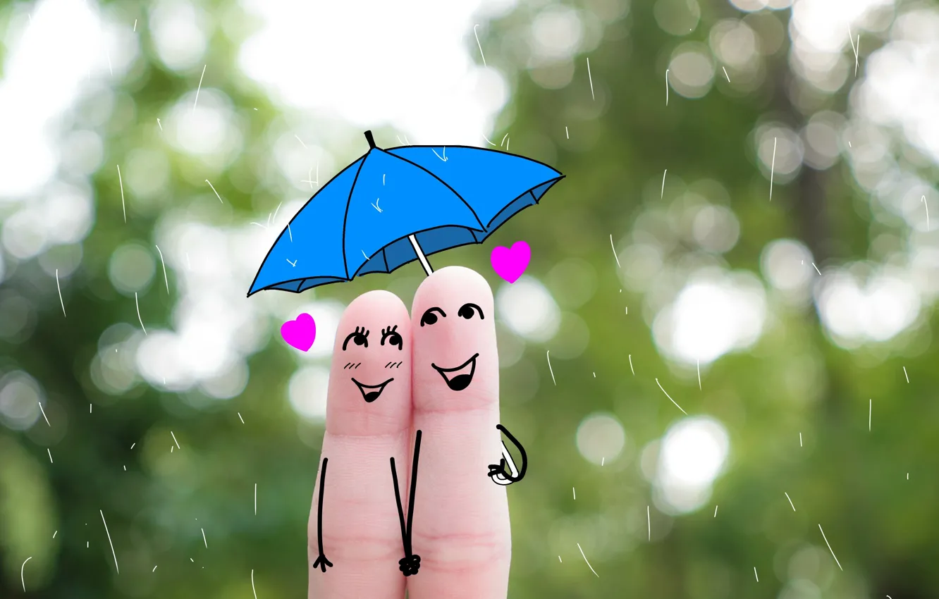 Photo wallpaper love, happiness, rain, umbrella, fingers, a couple