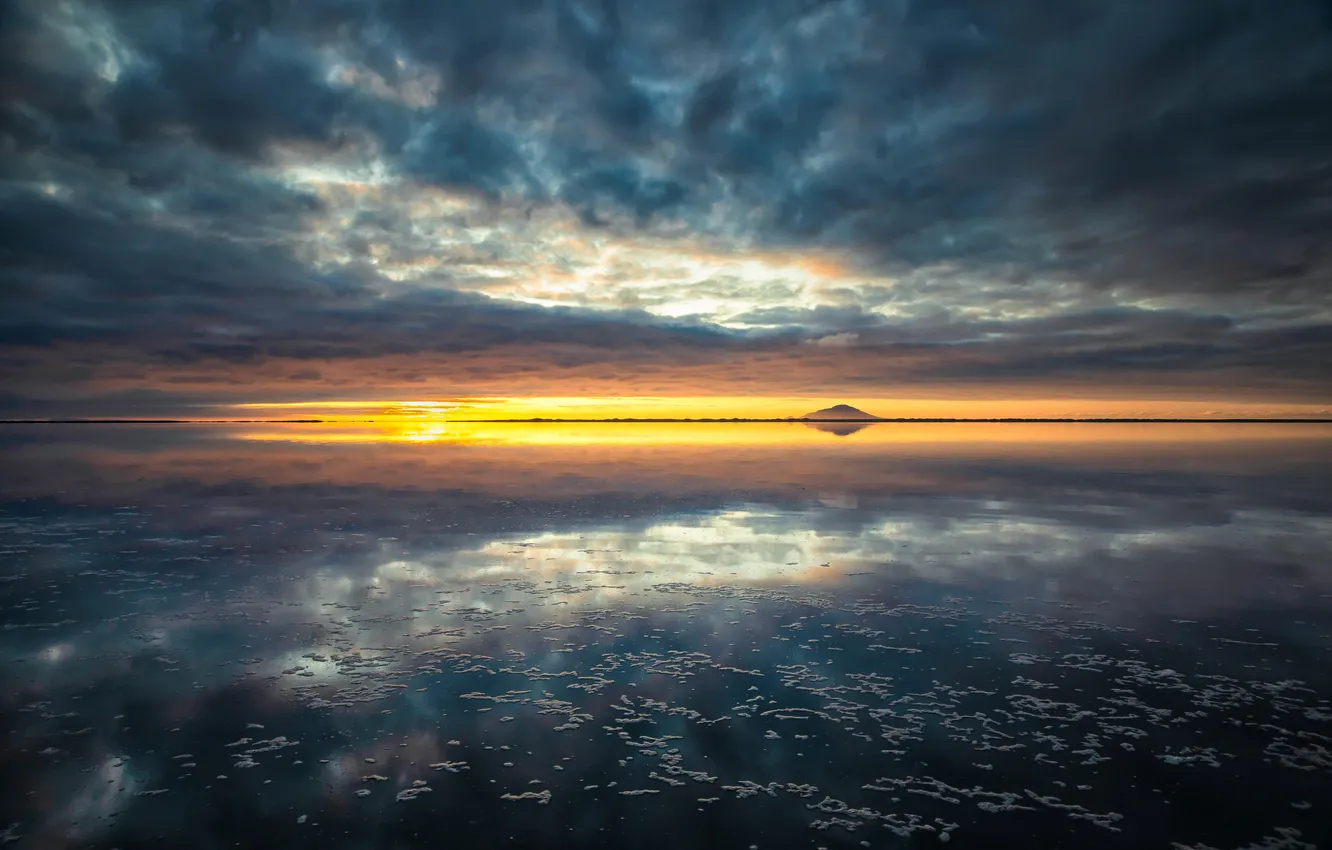 Photo wallpaper sea, the sky, clouds, landscape, sunset, nature, horizon, glow