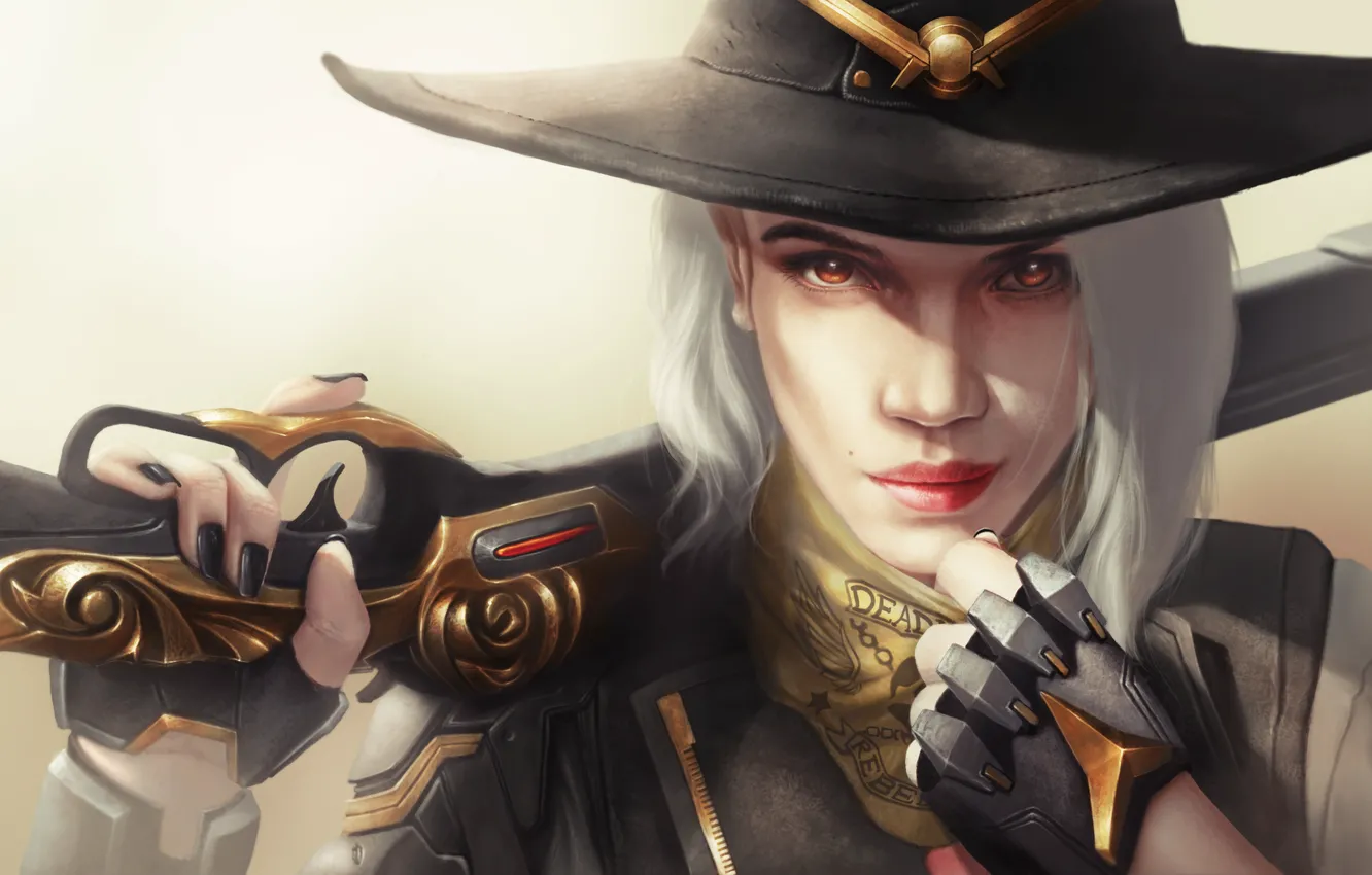 Photo wallpaper look, girl, hat, the gun, Ashe, Overwatch, Calamity, Elizabeth Caledonia