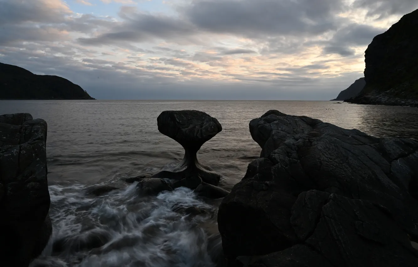 Photo wallpaper sea, clouds, the evening, horizon, water surface, boulders, Svetlana Povarova Ree, Time sharpens the stone