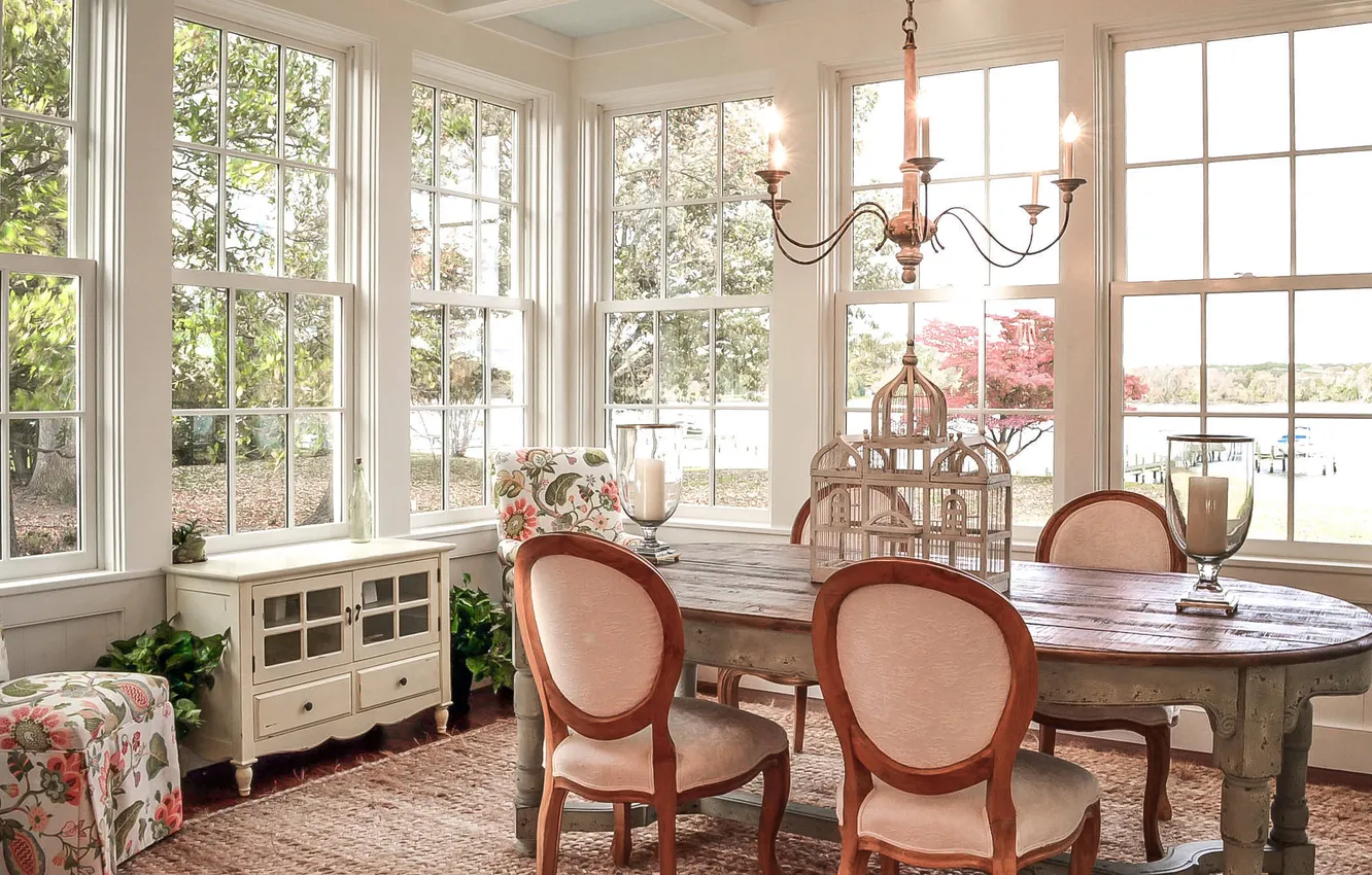 Photo wallpaper interior, cozy, cozy dining room in the style of shabby chic, Shabby Chic Dining Room, …