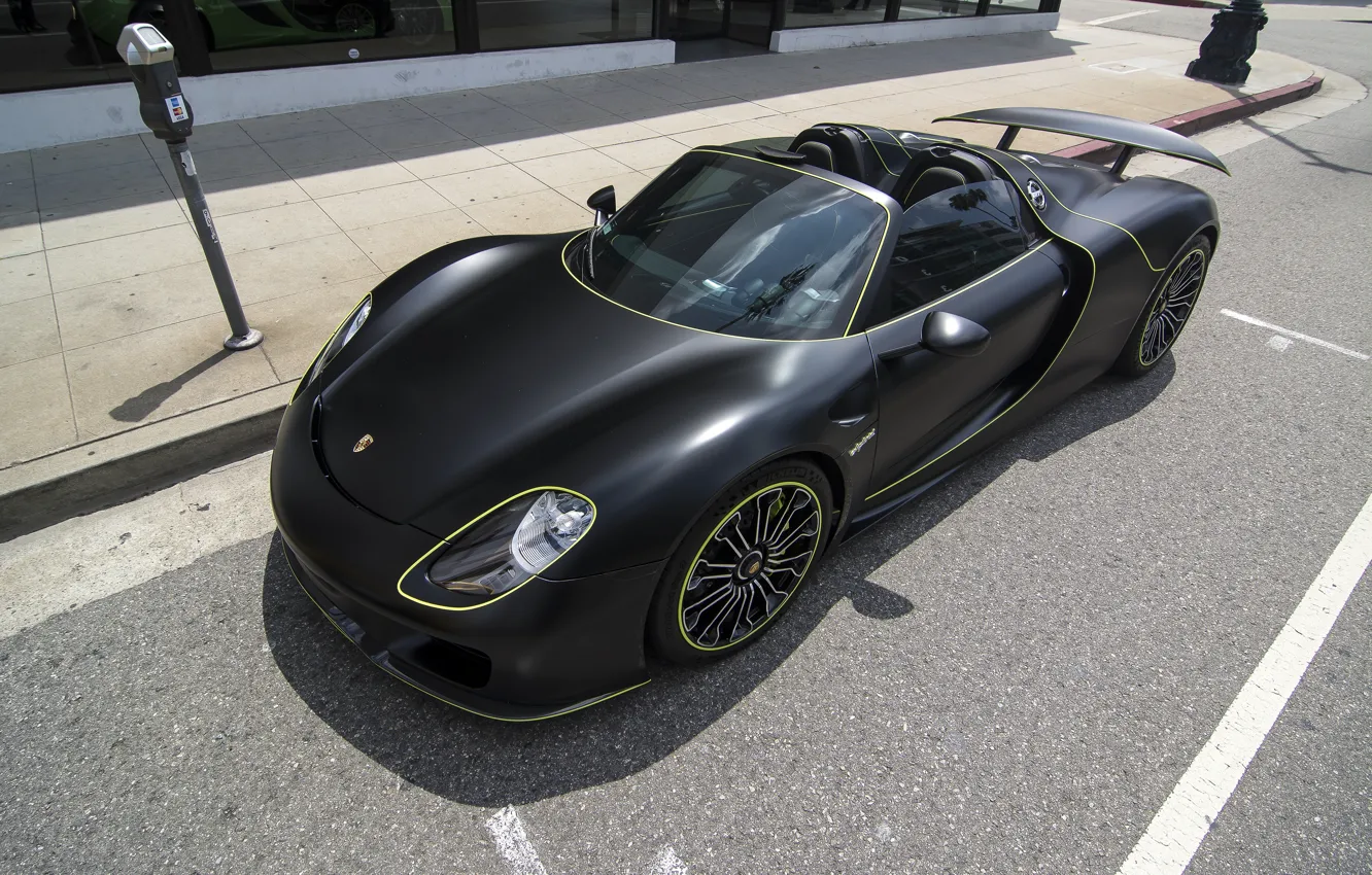 Photo wallpaper black, Porsche, Porsche 918 Spyder, Wrapped Porsche 918 Spyder