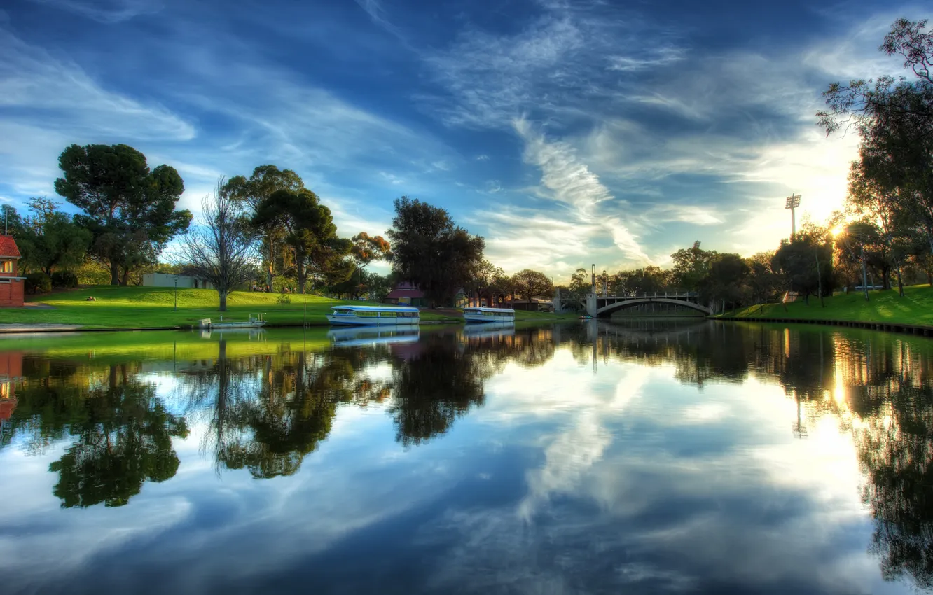 Photo wallpaper forest, trees, water, lake, building material