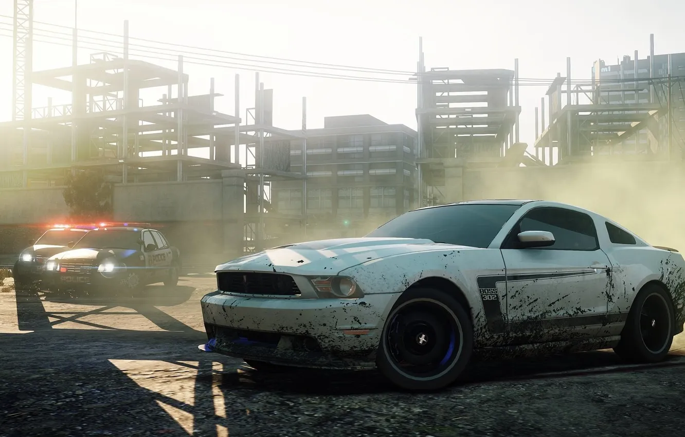 Photo wallpaper race, police, chase, car, need for speed most wanted 2, ford mustang boss 302