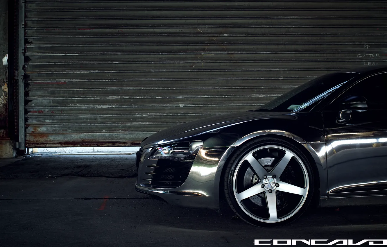 Photo wallpaper Audi, optics, bumper, Chrome, CW-5, Concavo Wheels, Matte Black Machined Face