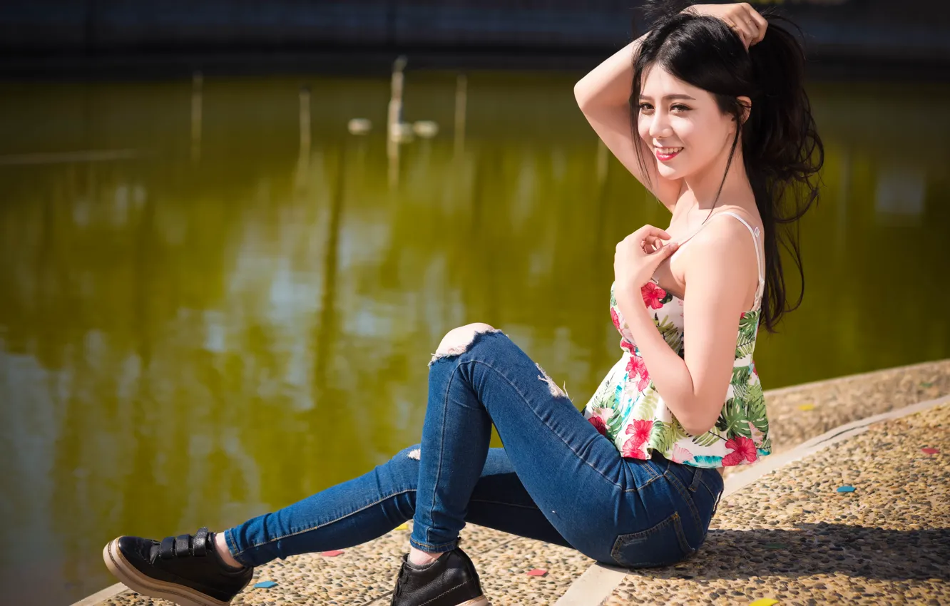 Photo wallpaper summer, girl, face, smile, river