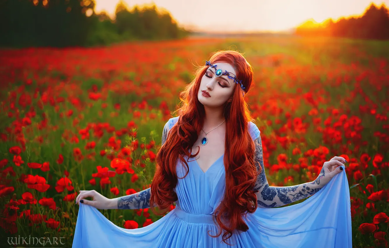 Photo wallpaper girl, flowers, nature, pose, style, Maki, makeup, costume