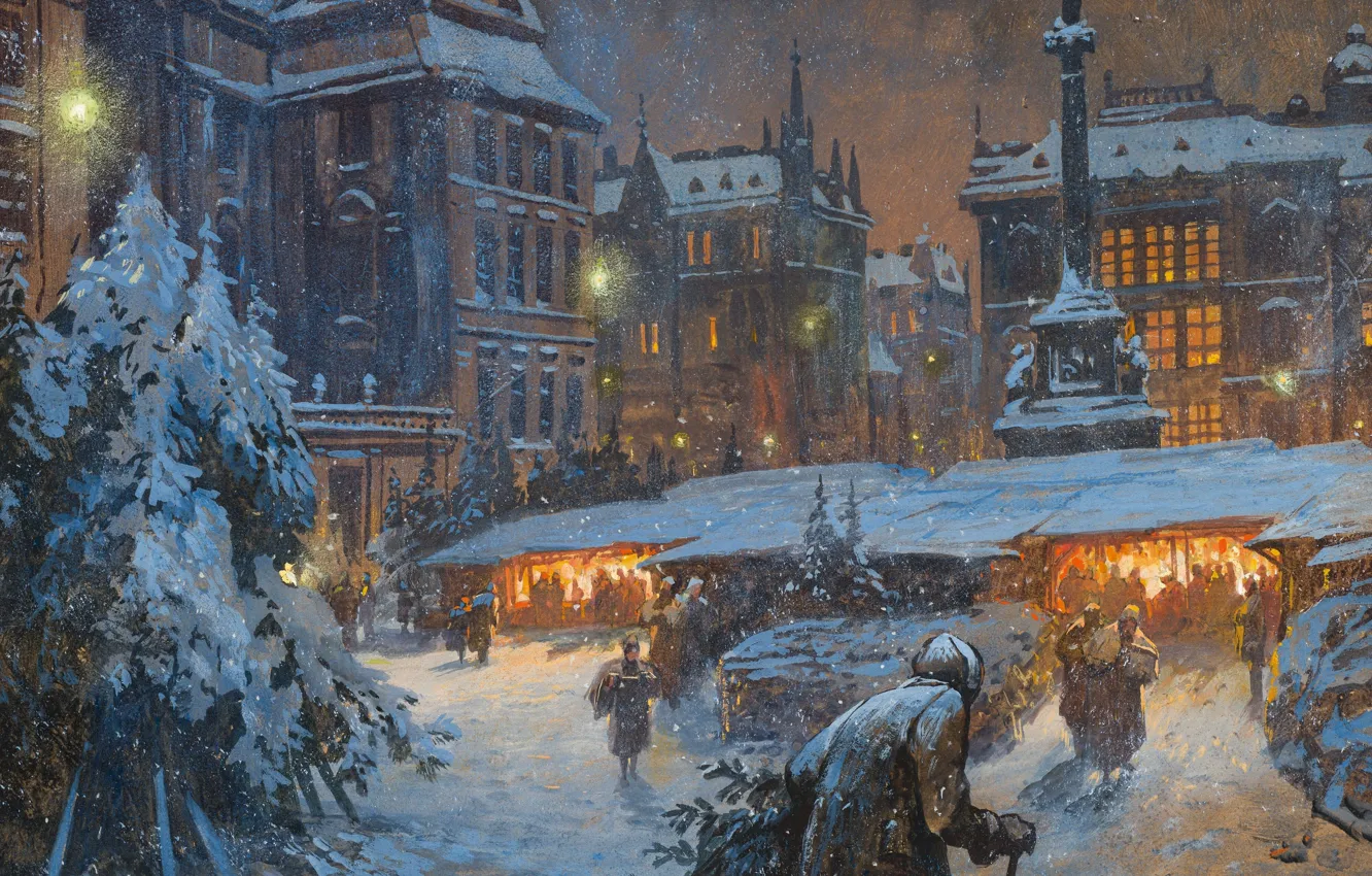 Photo wallpaper winter, snow, people, home, picture, fair, Vienna, Austrian artist