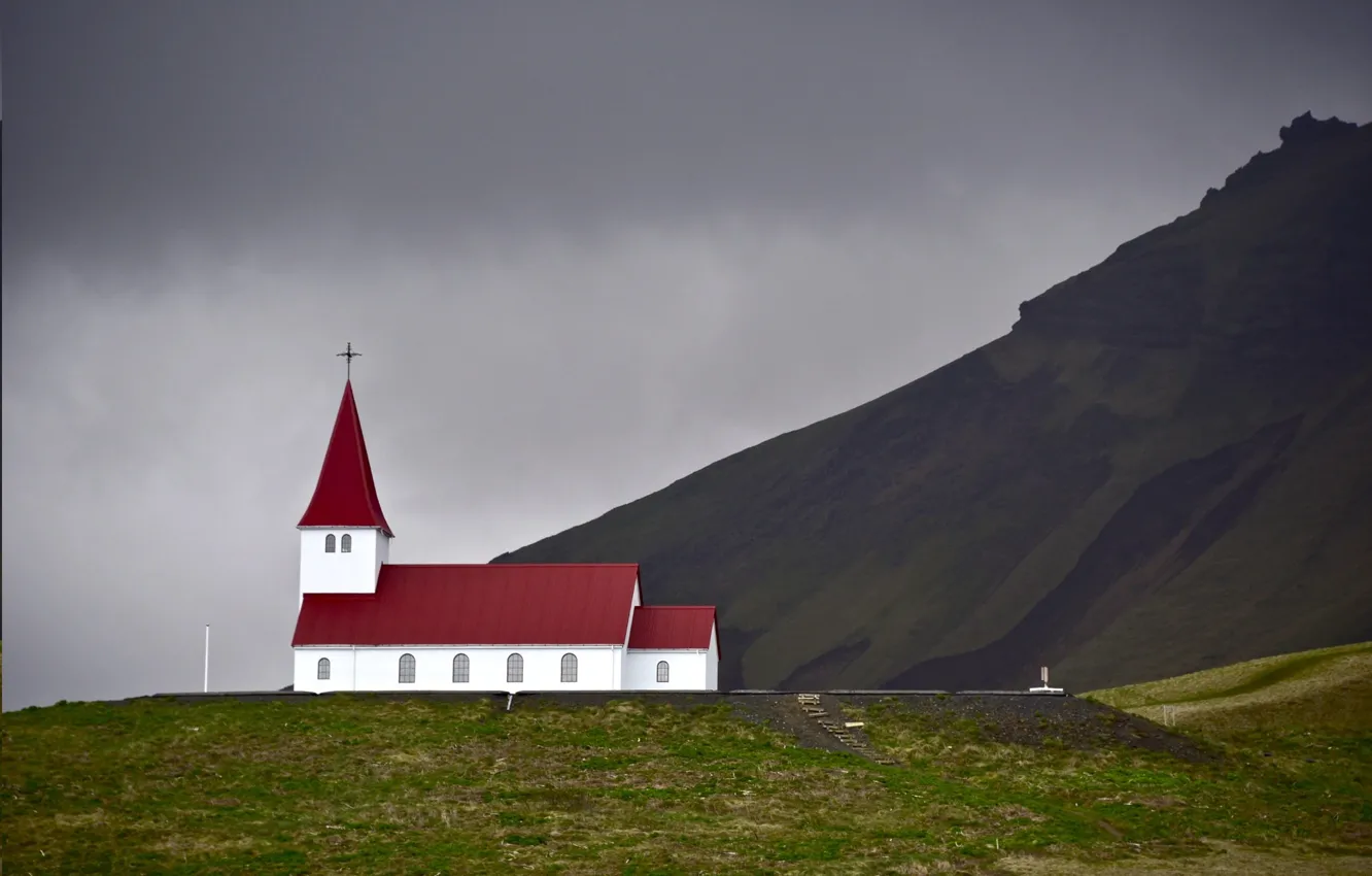 Photo wallpaper hills, Iceland, Church