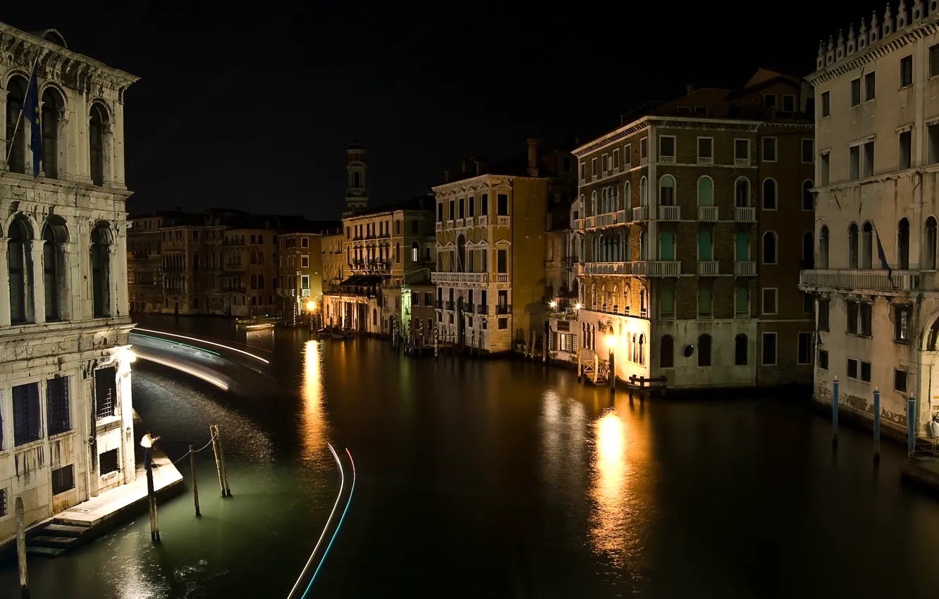 Photo wallpaper night, street, building, home, Italy, Venice, channel, Italy