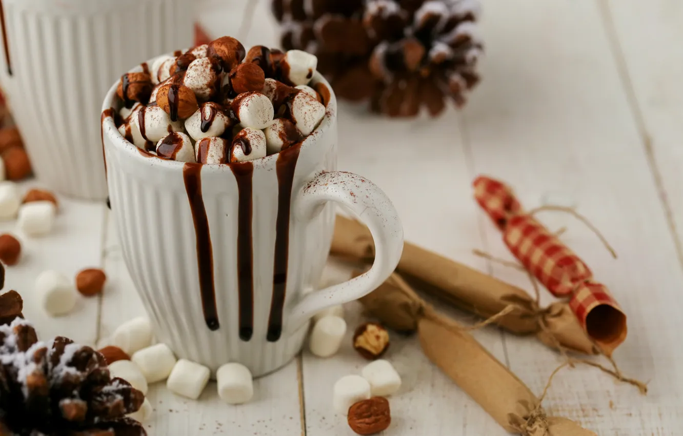 Photo wallpaper coffee, chocolate, Cup, cinnamon, marshmallows, marshmallows