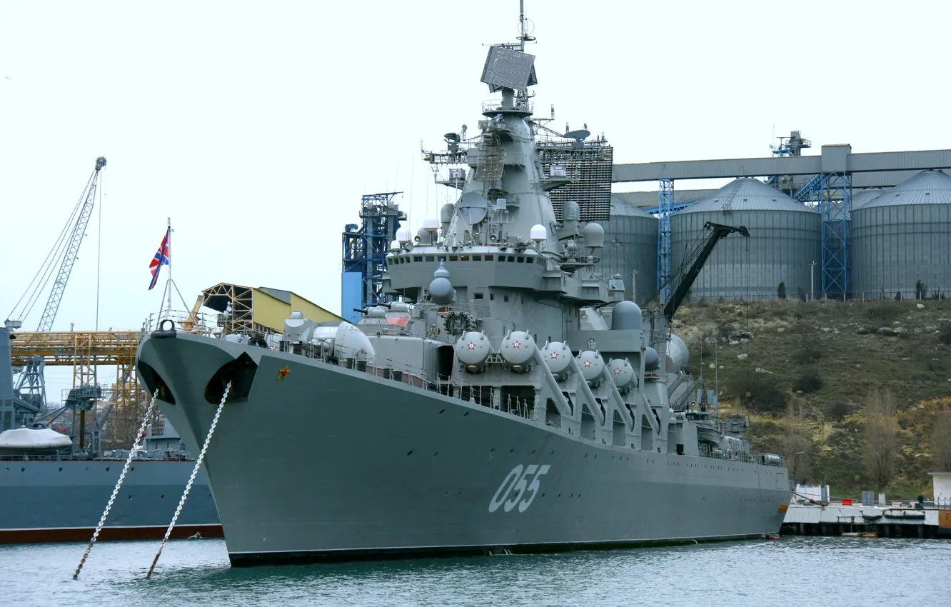 Photo wallpaper pier, cruiser, Sevastopol, Marshal Ustinov