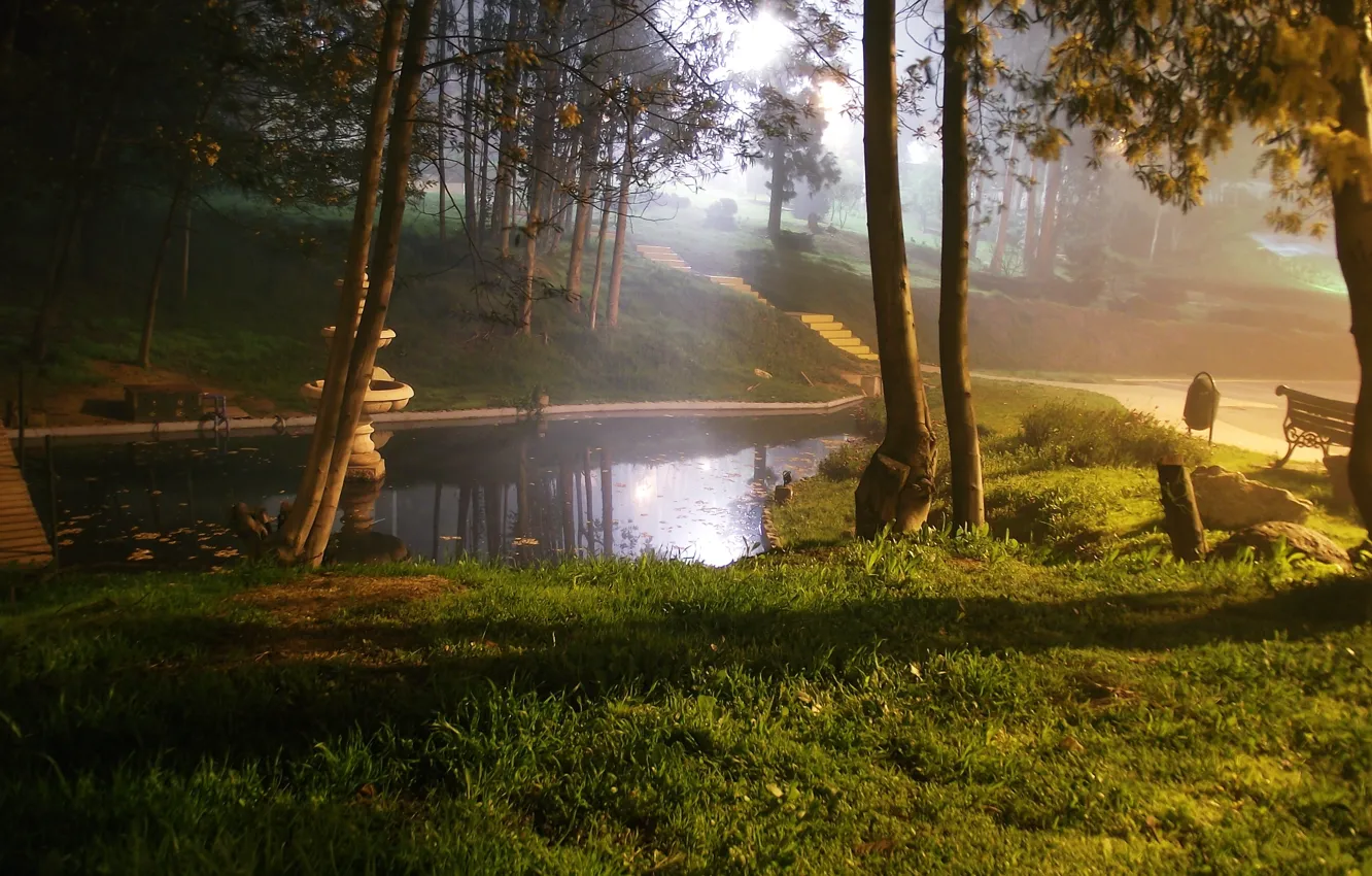 Photo wallpaper landscape, nature, pond, Park