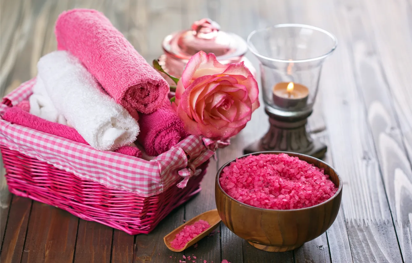 Photo wallpaper flowers, oil, towel, relax, flowers, Spa, still life, candles