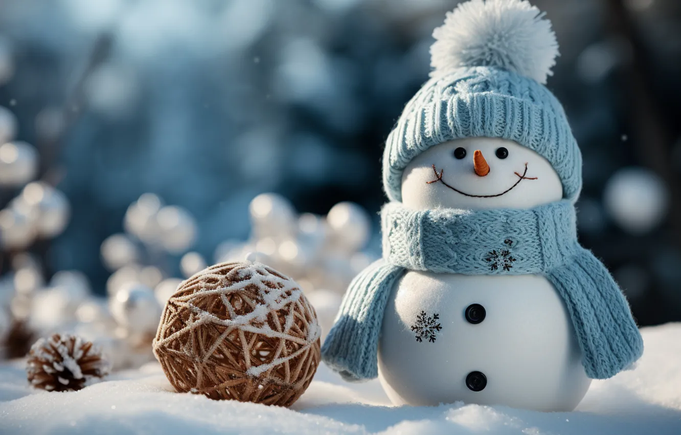 Photo wallpaper winter, snow, new year, Christmas, snowman, Christmas, night, winter