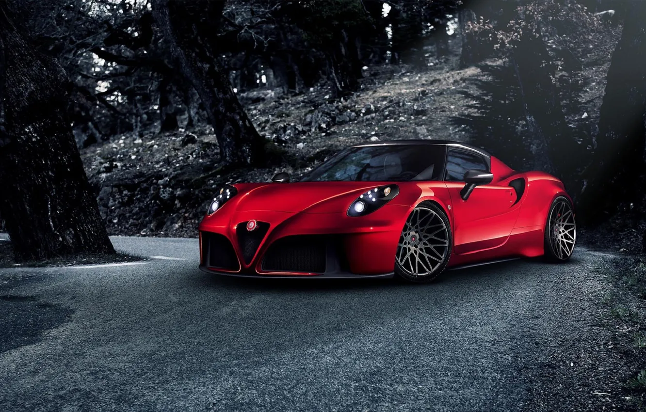 Photo wallpaper red, Racing, Alfa-Romeo, Pogea
