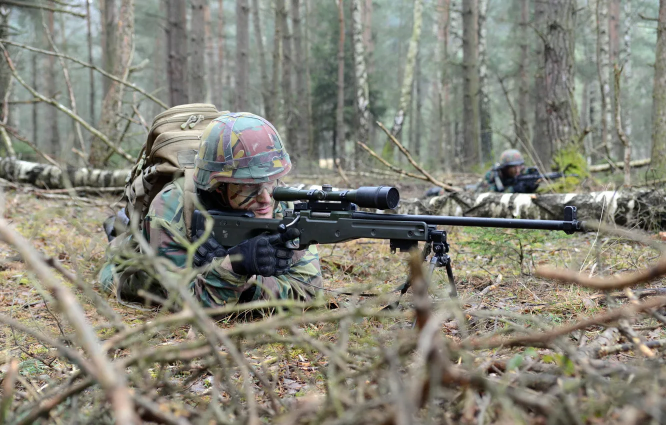 Photo wallpaper soldiers, sniper, Belgian Army