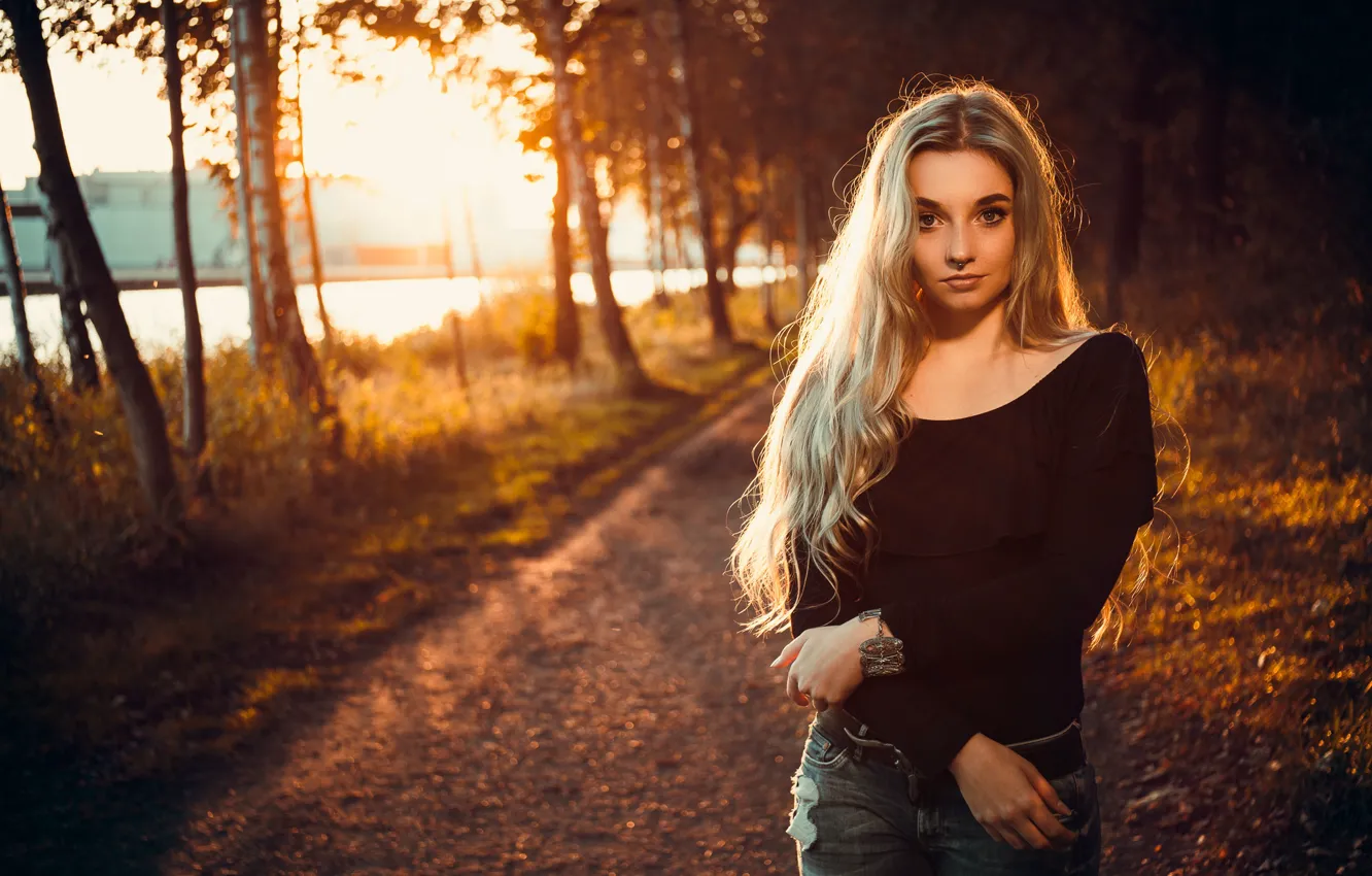 Photo wallpaper road, look, light, blonde, long hair, Loba, Andreas-Joachim Lins