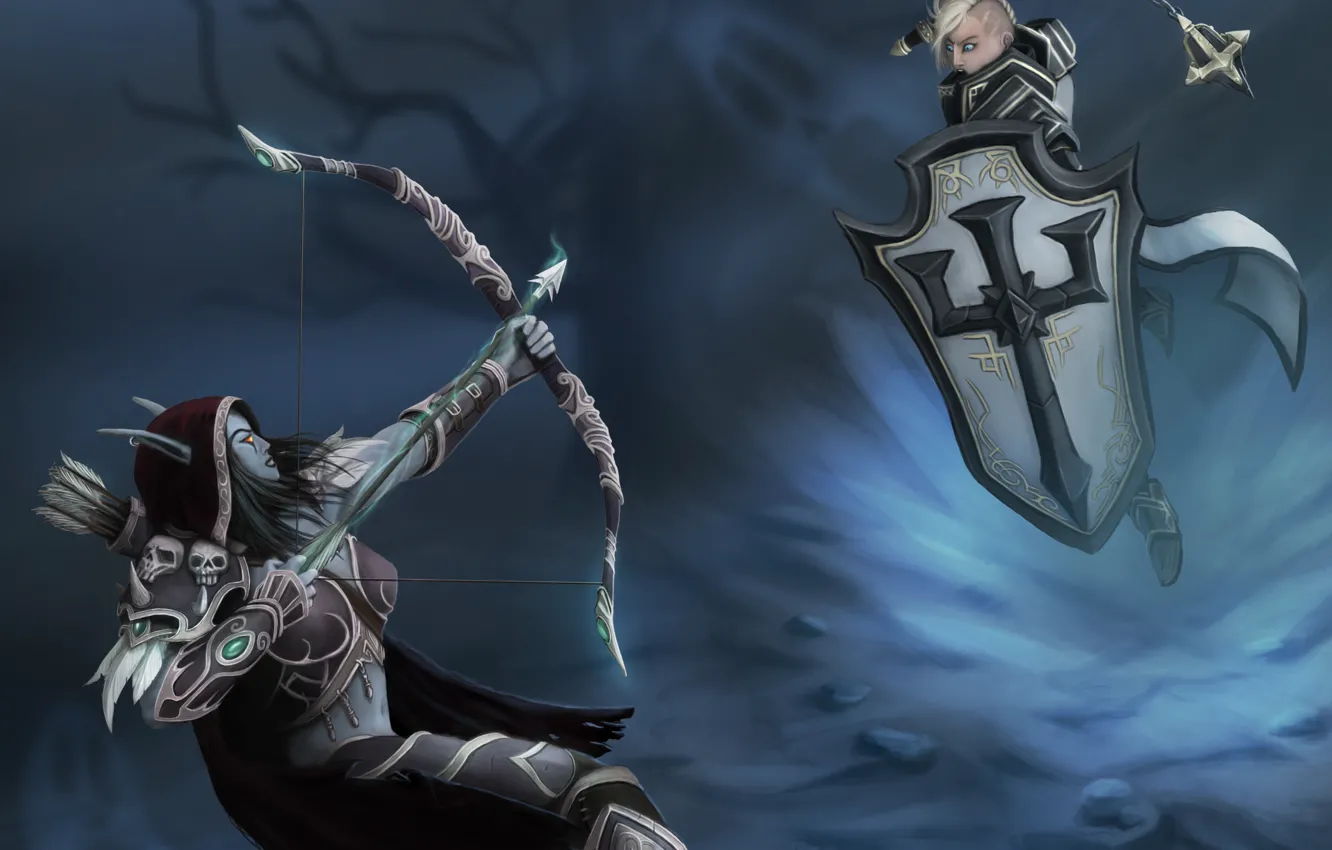 Photo wallpaper bow, shield, arrows, warcraft, art, hots, Sylvanas, Crusader