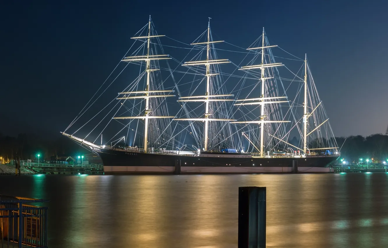Photo wallpaper night, ship, sailboat, backlight