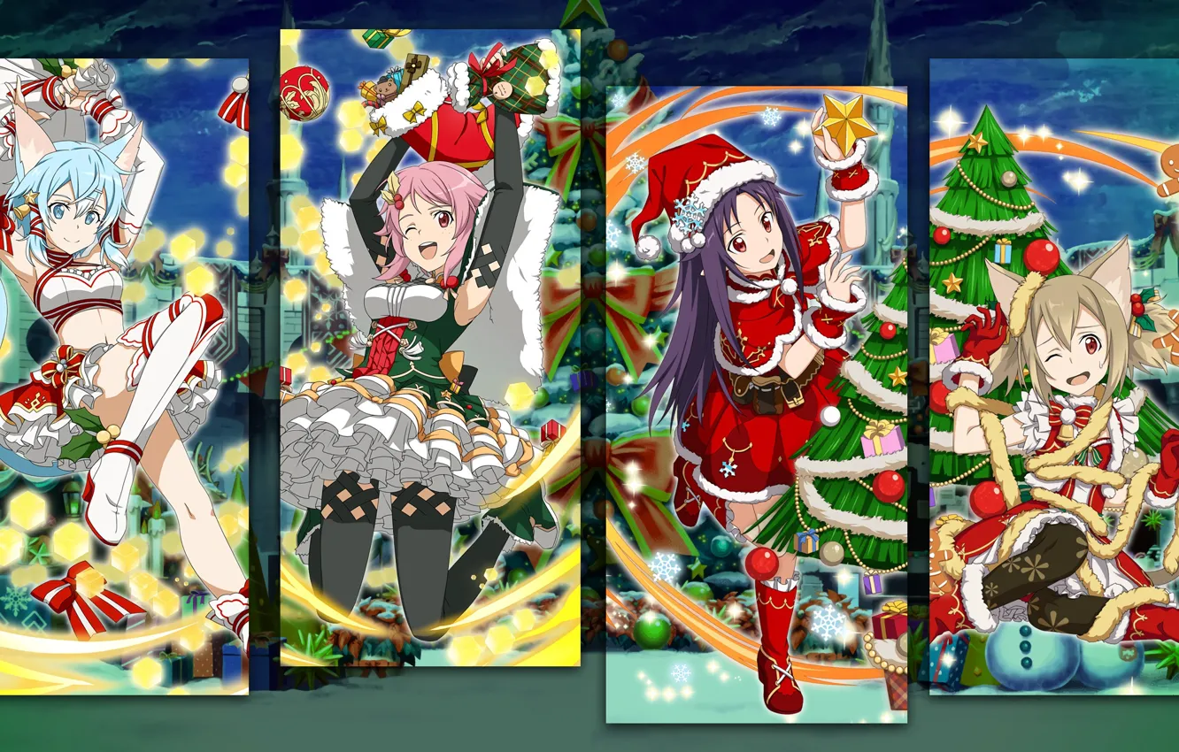 Photo wallpaper collage, new year, Christmas, anime, art, Sword art online