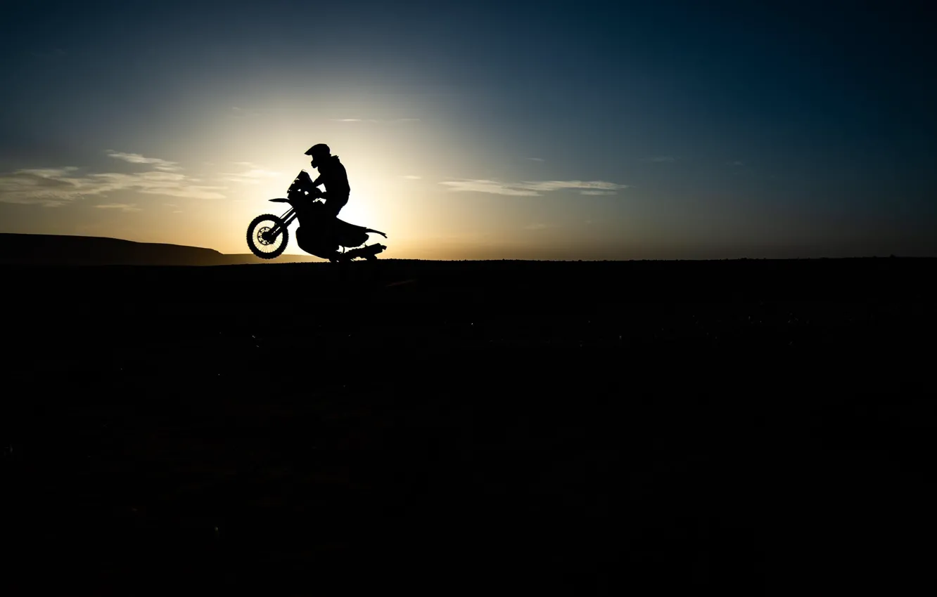 Photo wallpaper The sun, Sport, Race, Silhouette, Motorcycle, Bike, Dakar, Dakar