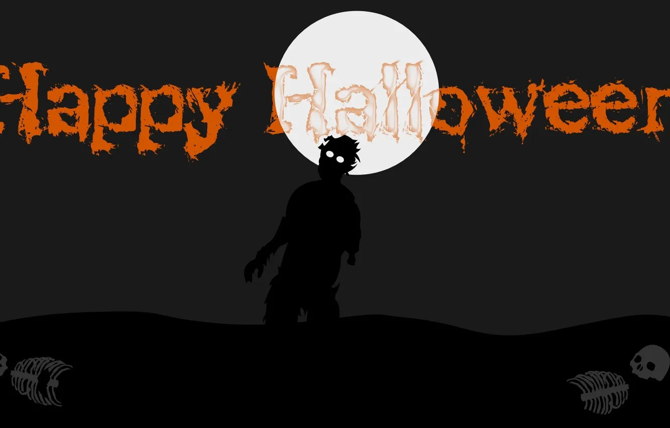 Photo wallpaper night, holiday, the moon, skeleton, zombies, Halloween, Halloween