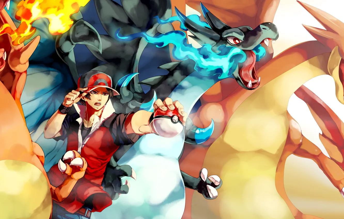 Photo wallpaper flame, game, anime, wings, boy, dragon, fang, asian