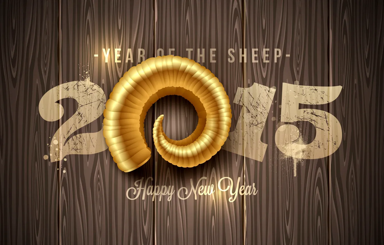 Photo wallpaper new year, golden, New Year, sheep, Happy, 2015, the year of the sheep