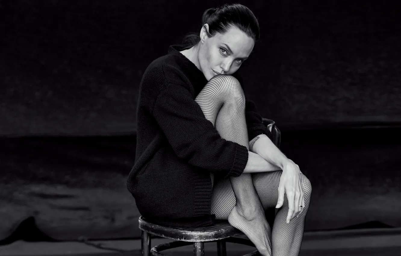 Photo wallpaper look, pose, photo, feet, model, stockings, actress, Angelina Jolie