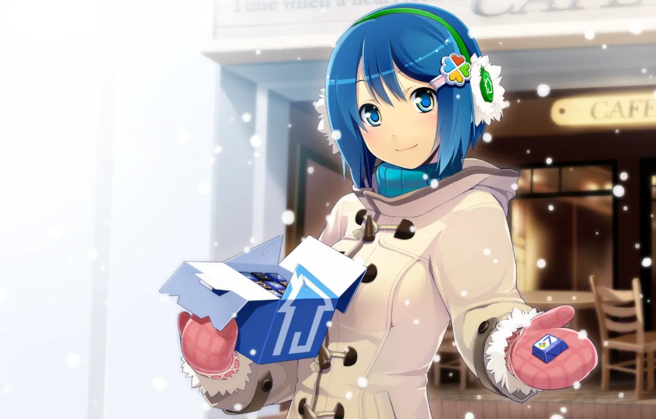 Photo wallpaper winter, snow, anime, girl, chocolates