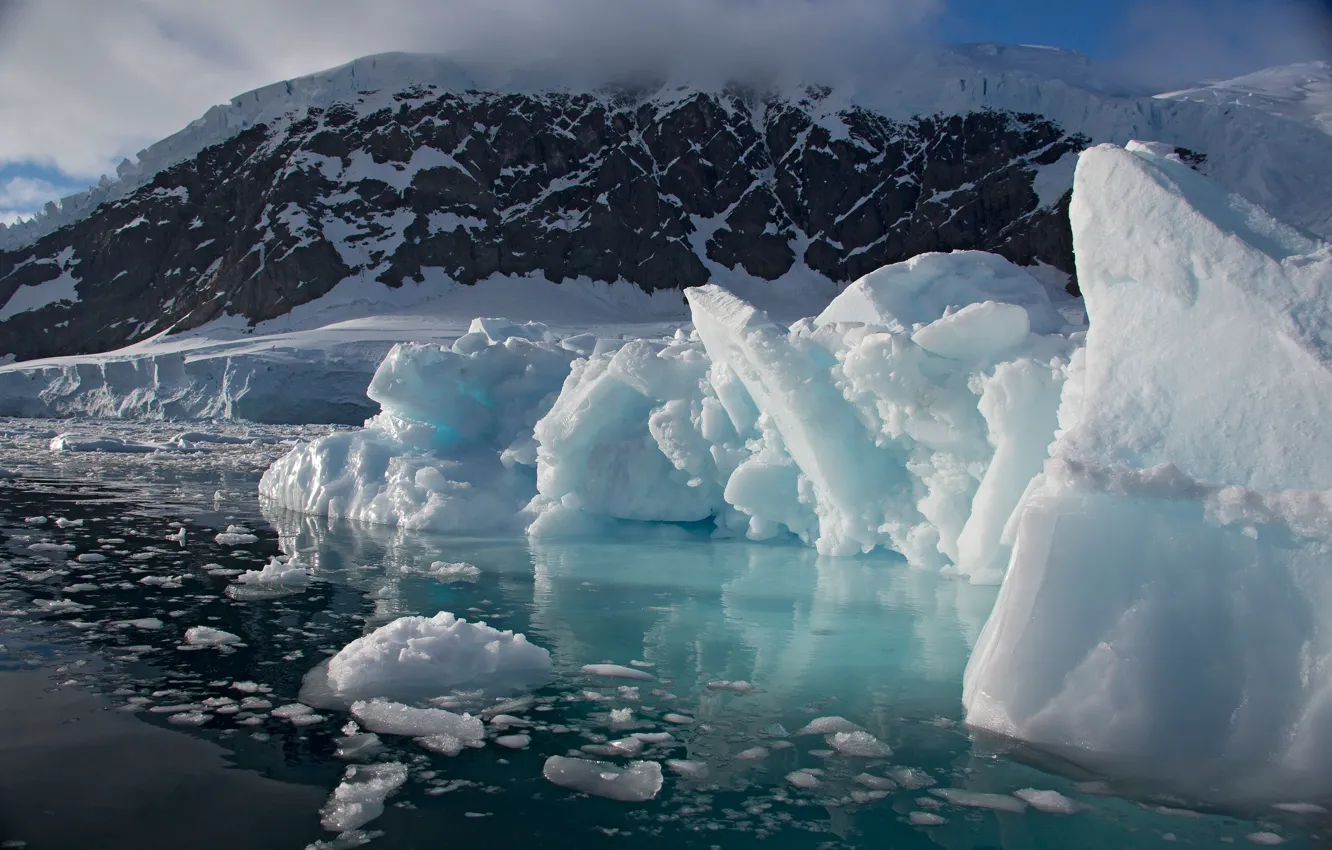 Photo wallpaper sea, mountains, the ocean, ice, Antarctica, icebergs