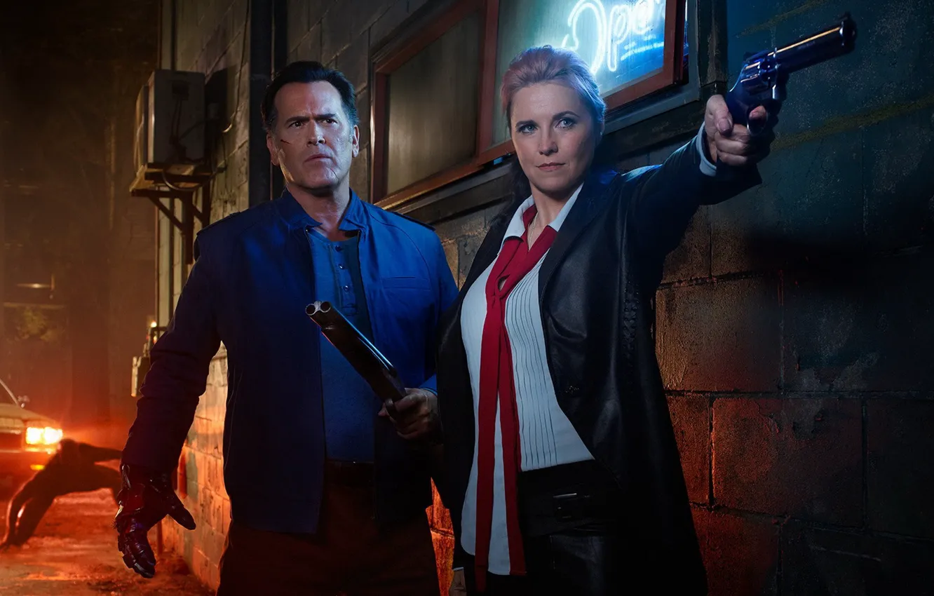 Photo wallpaper demon, wallpaper, girl, gun, wall, monster, devil, weapon