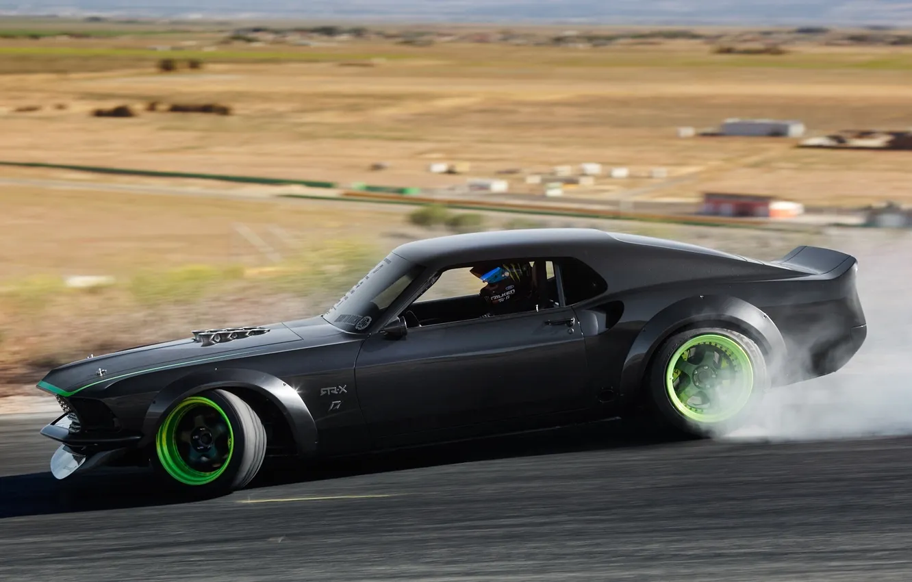 Photo wallpaper car, machine, smoke, speed, Mustang, Ford, cars, drift