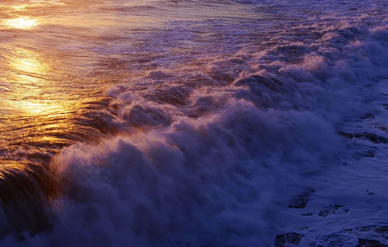 Photo wallpaper sea, wave, foam, Panorama