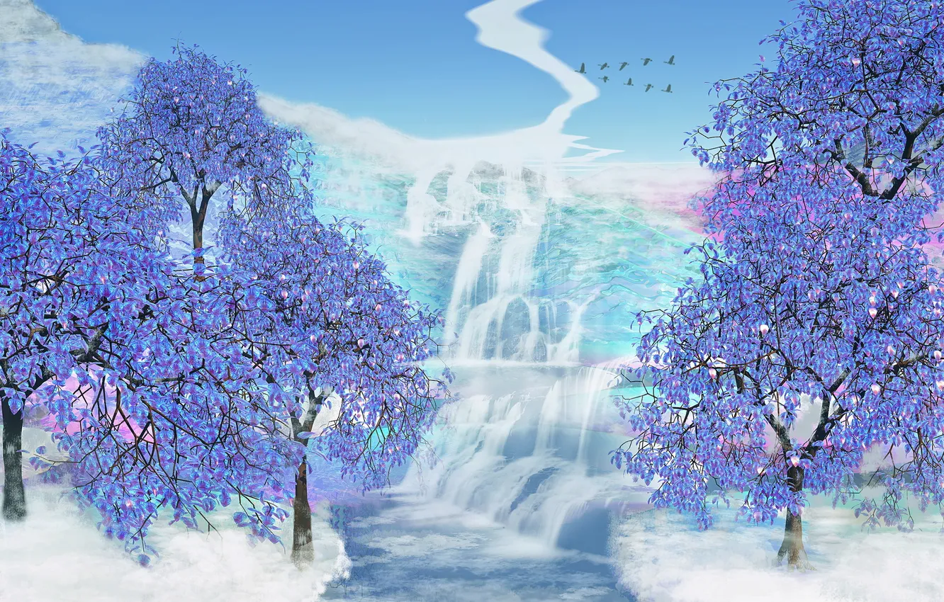 Photo wallpaper landscape, style, color, form, installation