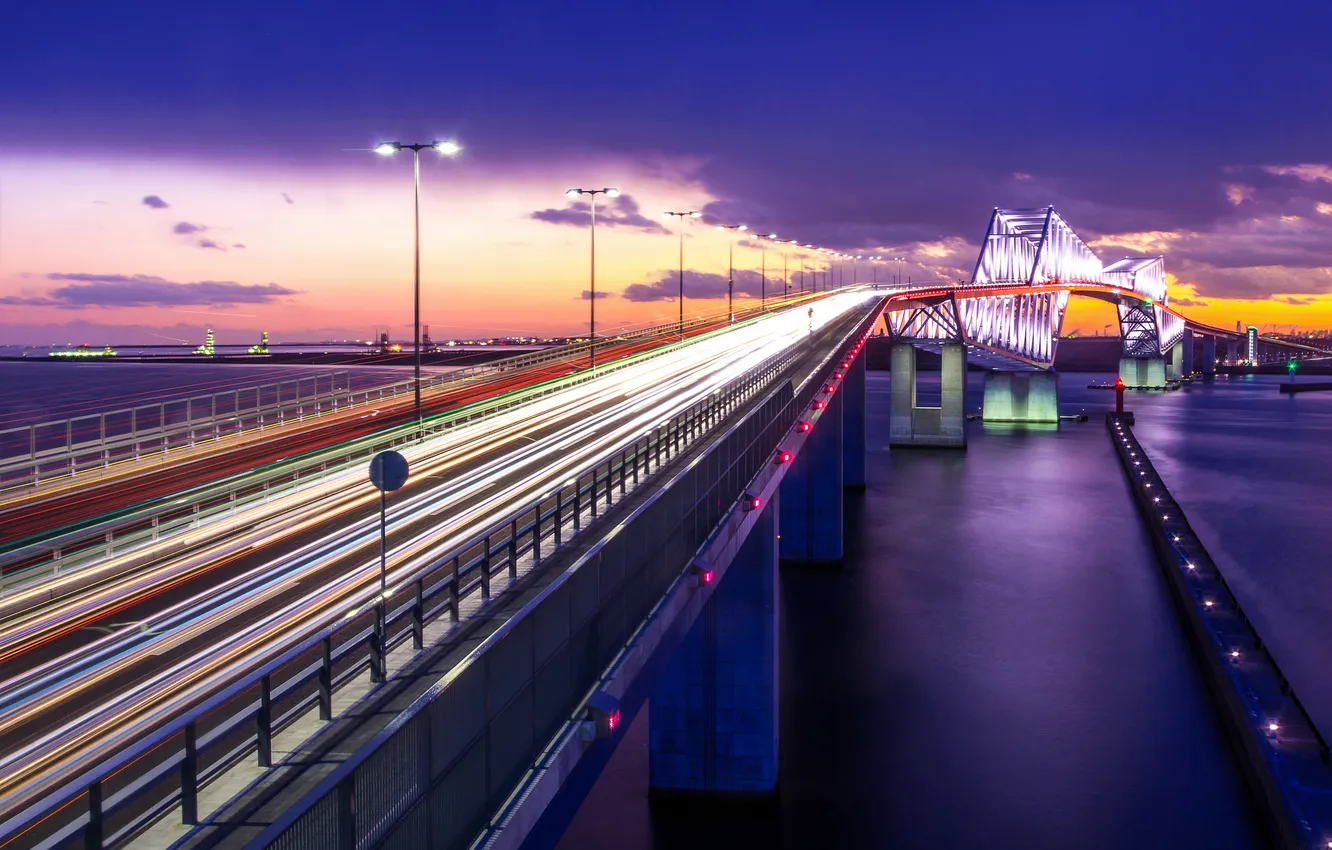 Photo wallpaper light, bridge, the city, lights, the evening, excerpt, Japan, Tokyo