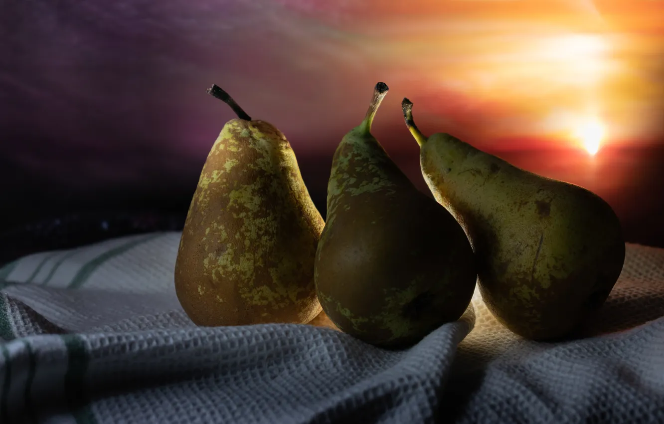 Photo wallpaper the sky, the sun, light, sunset, towel, the evening, fruit, twilight