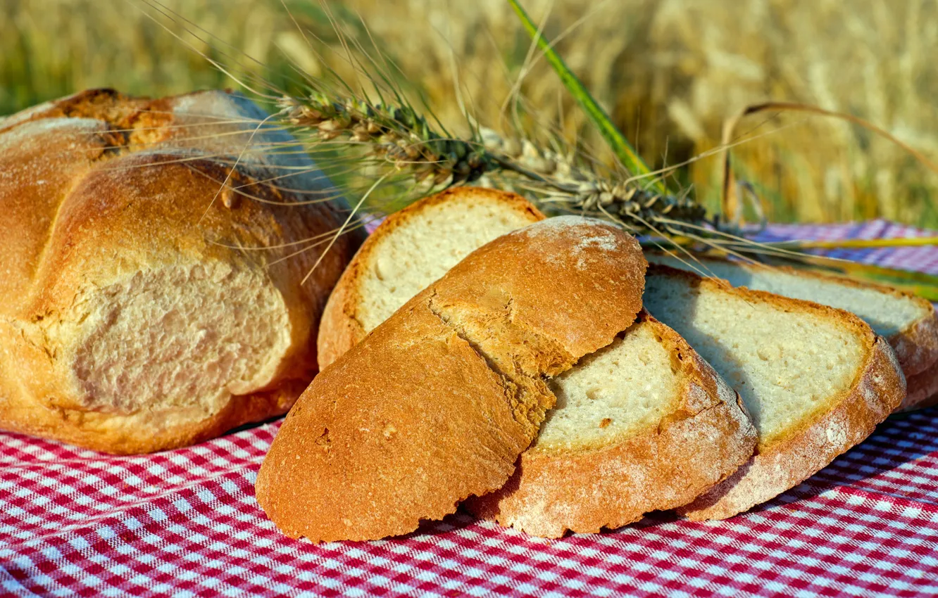 Photo wallpaper spikelets, bread, slices, loaf