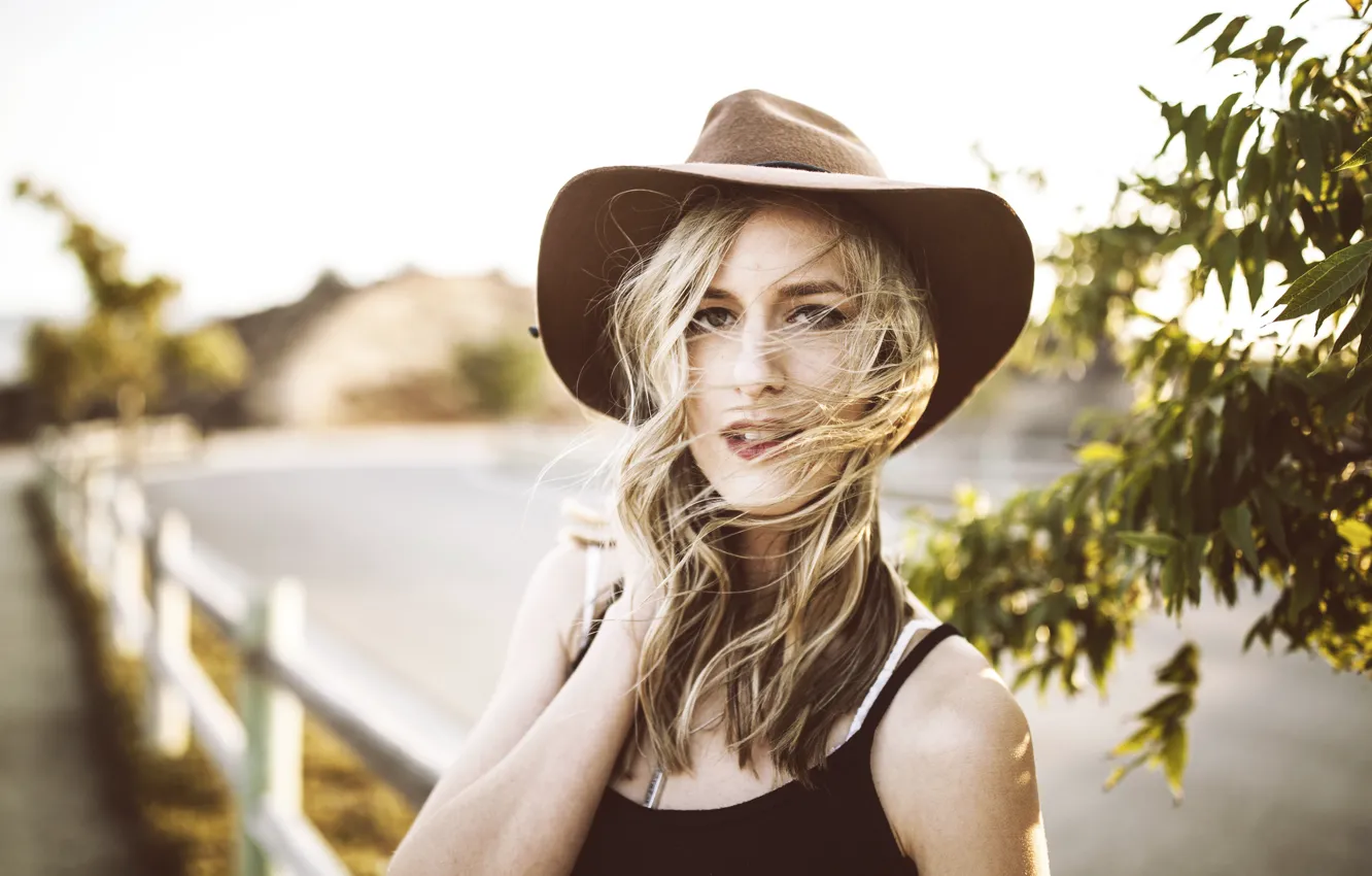 Photo wallpaper summer, girl, the wind, blonde, hat, long hair