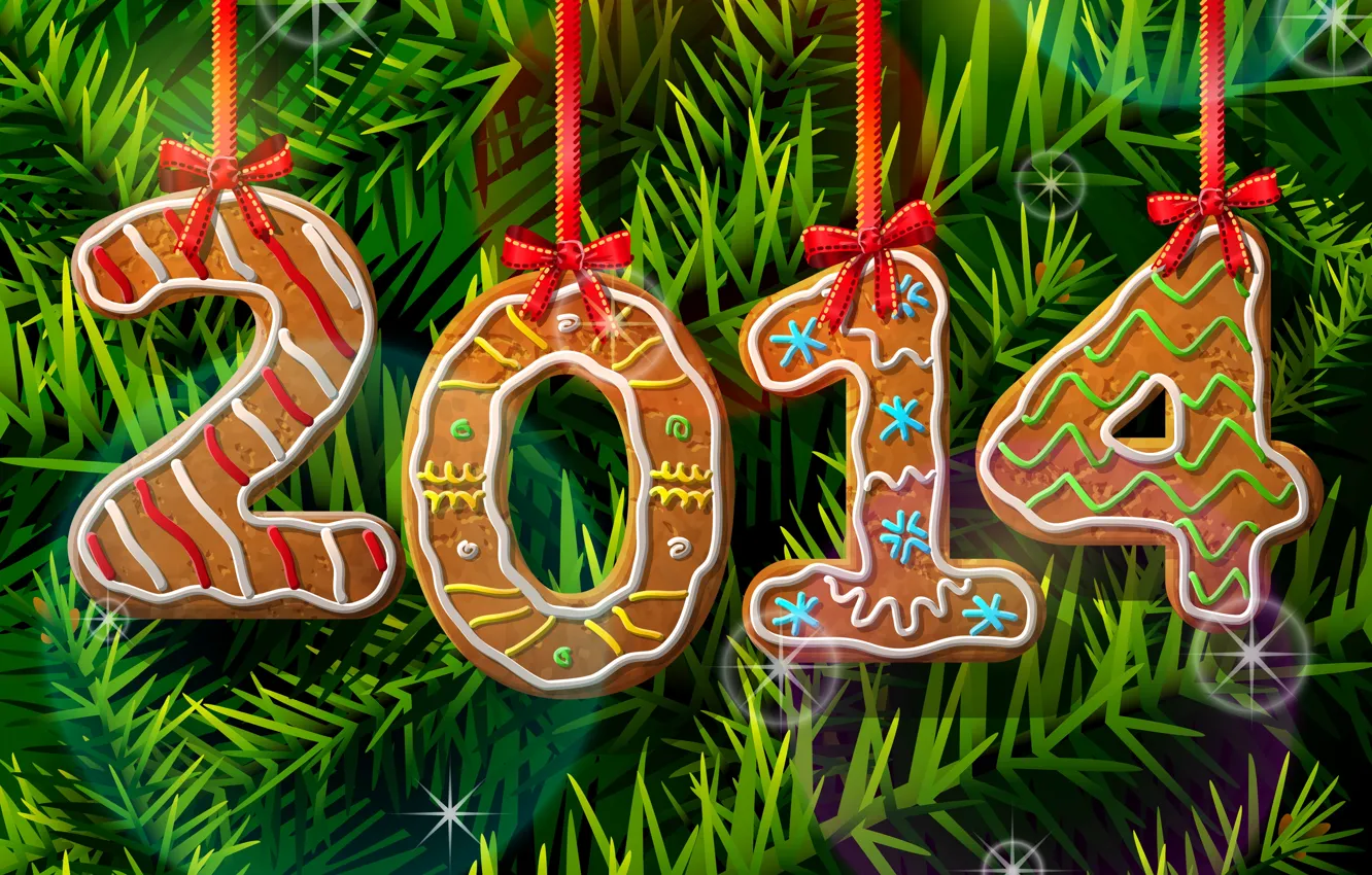 Photo wallpaper figure, tree, New year, ribbons, 2014