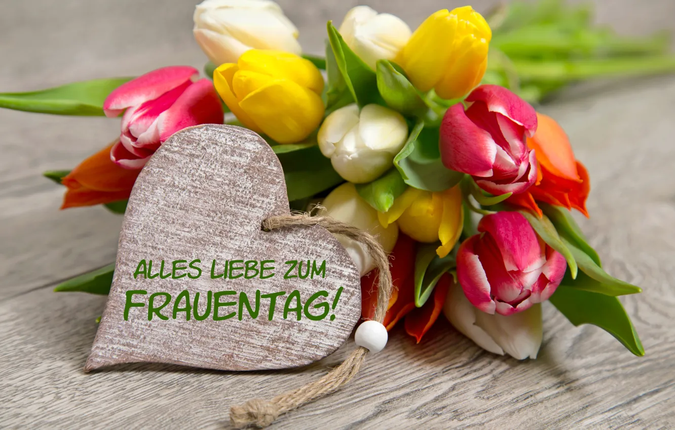 Photo wallpaper holiday, hearts, tulips, women's day