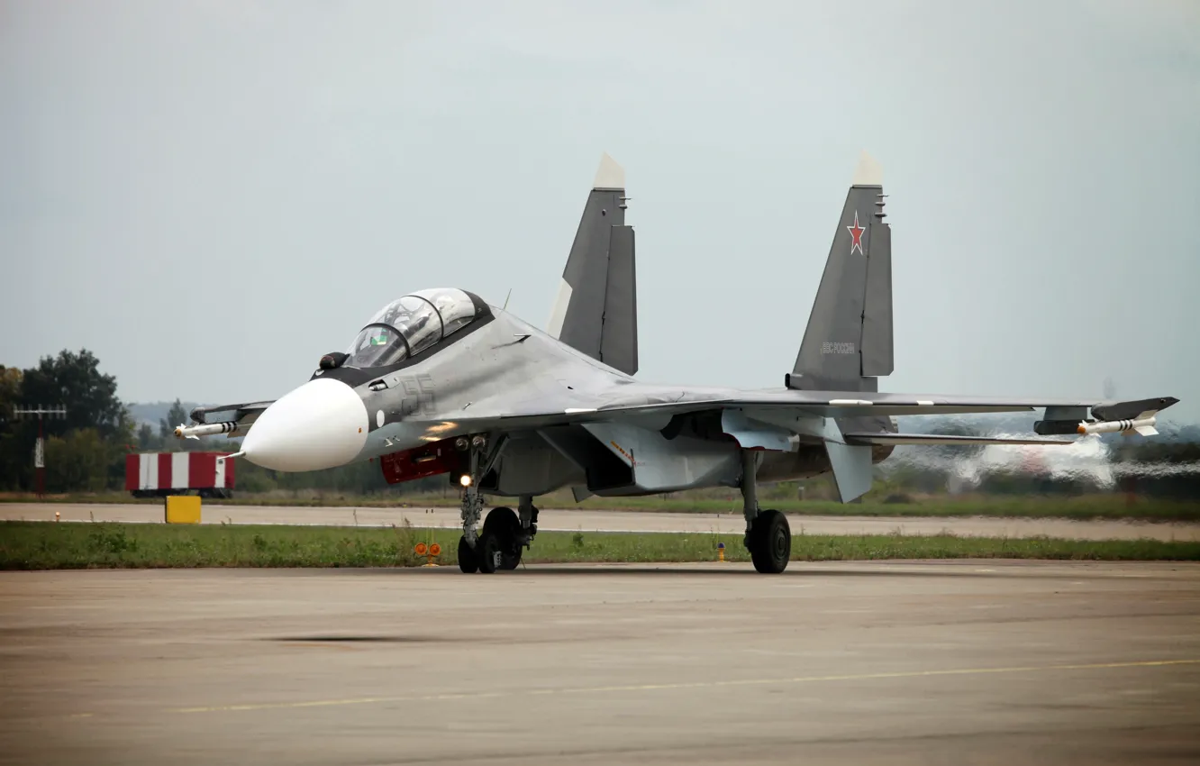 Photo wallpaper the plane, fighter, super-maneuverable, Dry, The Russian air force, multifunction, Su-30CM, MAKS-2013