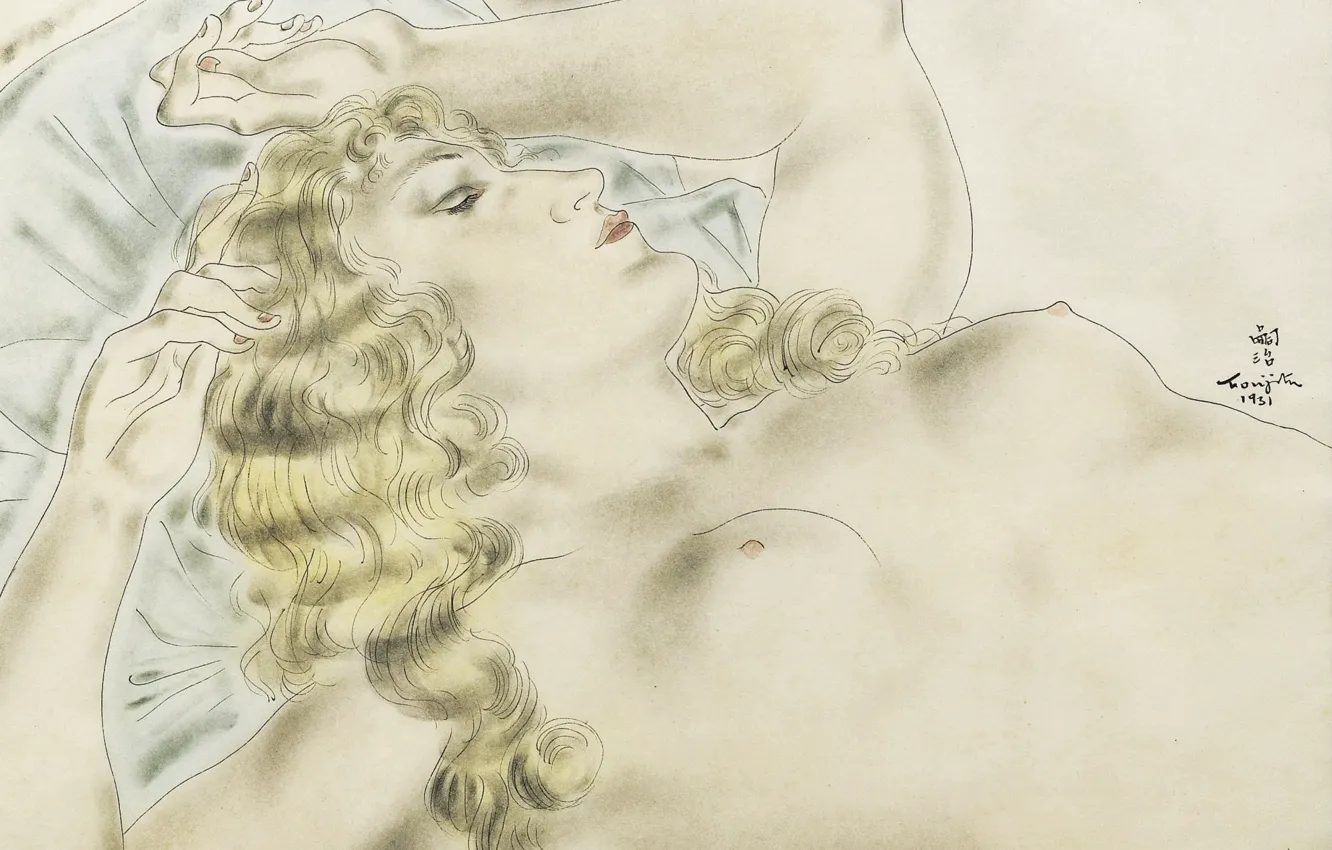 Photo wallpaper paper, pencils, blonde, watercolor, ink, 1931, gouache, Sisi