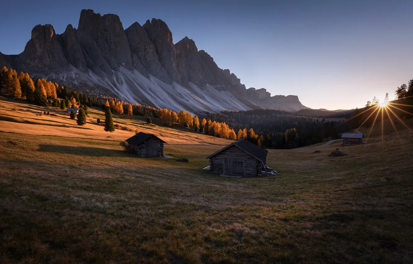 Photo wallpaper autumn, mountains, Alps, house