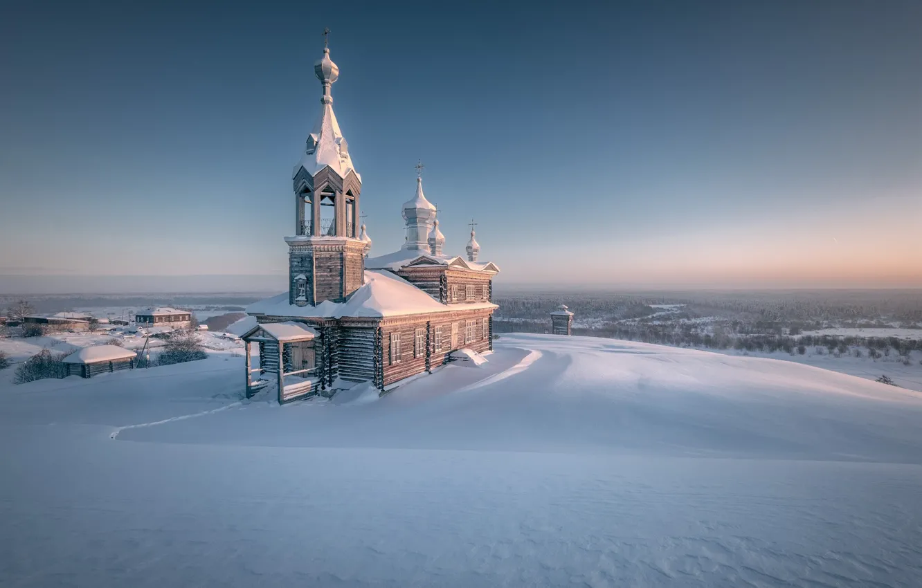 Photo wallpaper winter, snow, Church, the snow, Russia, Perm Krai, Andrei, The Church of Elijah the Prophet