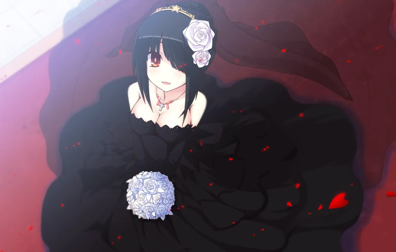 Photo wallpaper bouquet, black dress, Anime, Date a Live, Tokisaki Kurumi